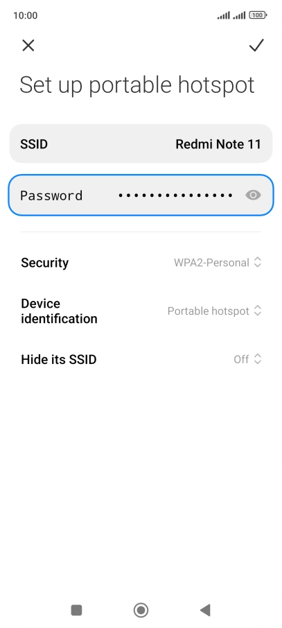 Press SSID and key in the required name for the Wi-Fi hotspot.