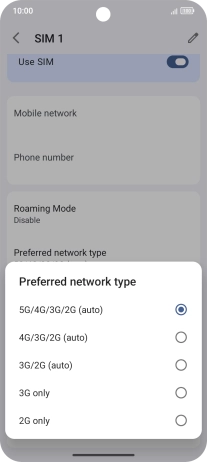Press the required network mode.