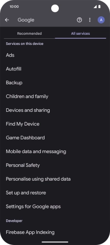 Press Settings for Google apps. Press Settings for Google apps.