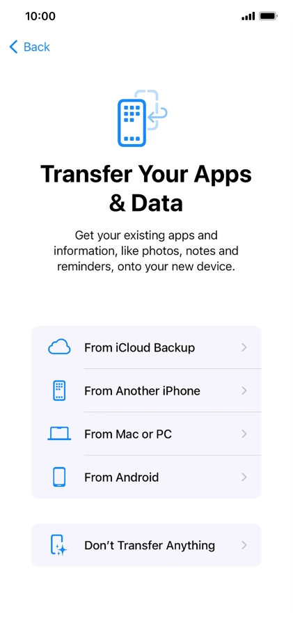 You can restore content from an iCloud backup when your phone is activated for the first time and after a factory reset. When this screen is displayed, your phone is ready to restore content from an iCloud backup.