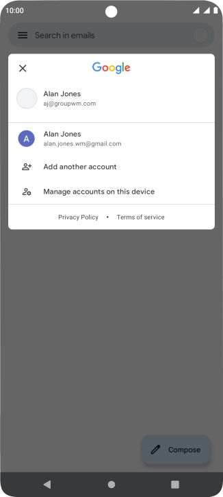 Press the required email account.