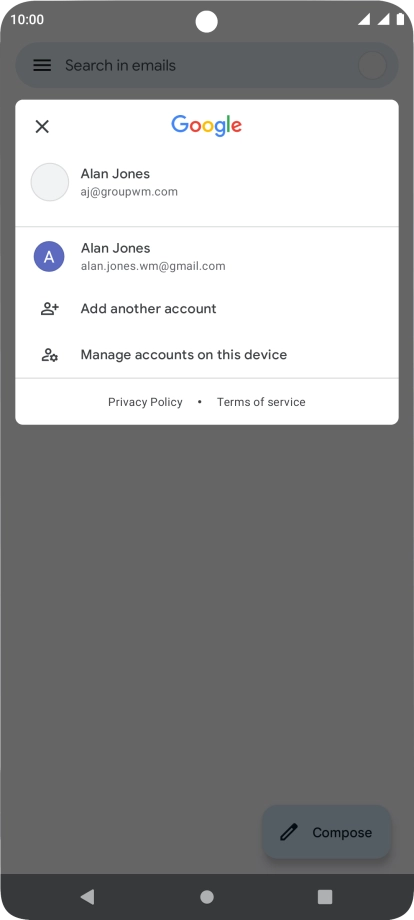 Press the required email account.