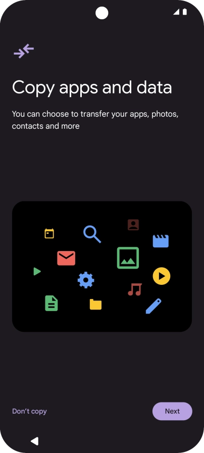 When this screen is displayed, your phone is ready to restore content from a Google One backup. When this screen is displayed, your phone is ready to restore content from a Google One backup.