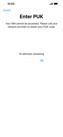 Key in the PUK and press OK.