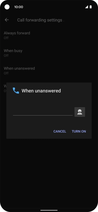 Key in +447836121121 and press TURN ON.