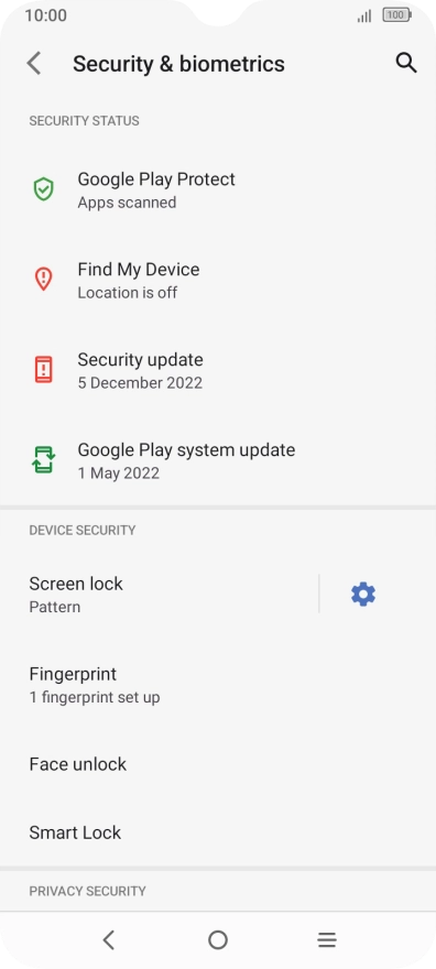 Press Screen lock and key in the additional phone lock code you created earlier.