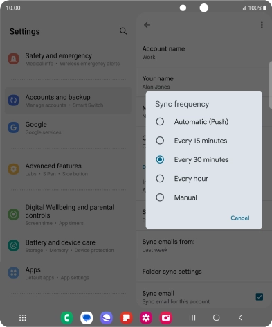 Press the required setting.