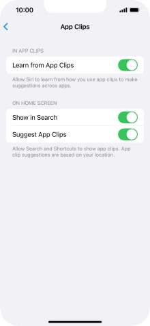 Press the indicators next to the required settings to turn them on or off.