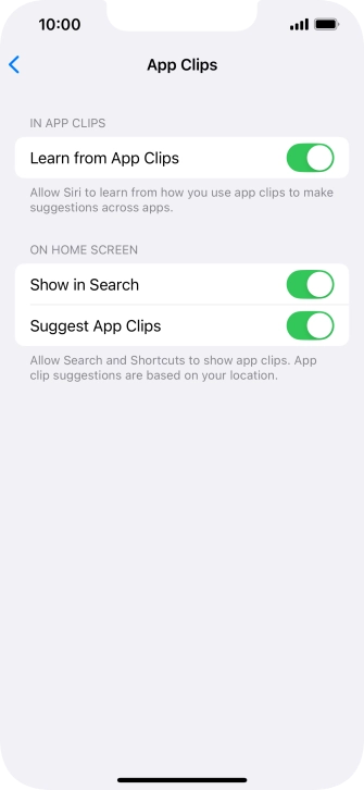 Press the indicators next to the required settings to turn them on or off.