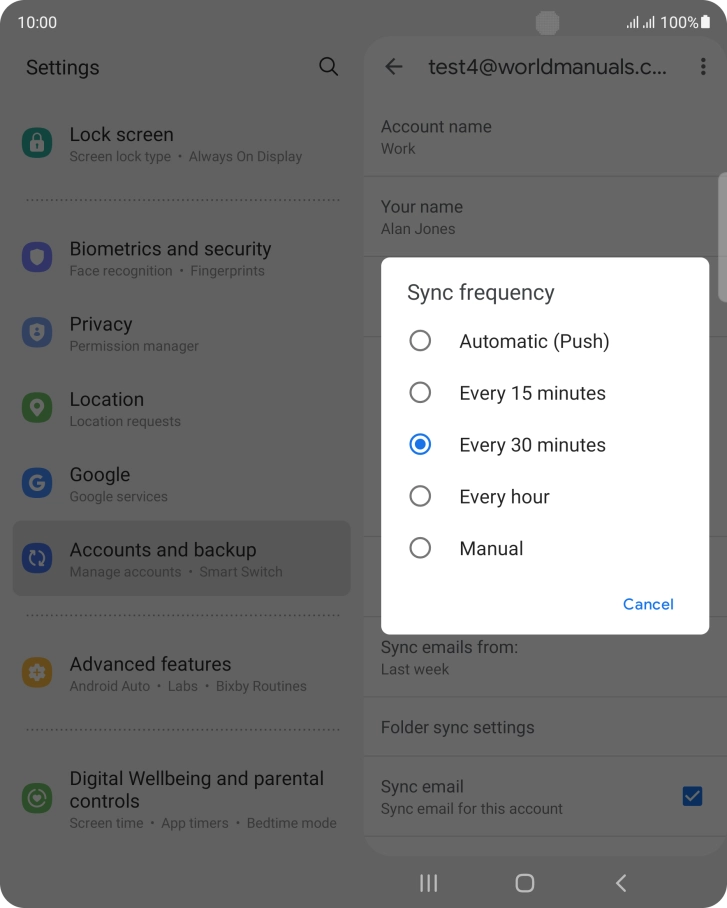 Press the required setting.