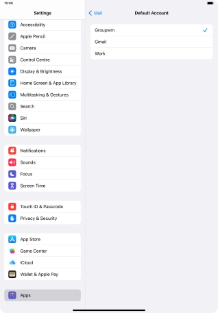 Press the required email account to select the email account as your default account.
