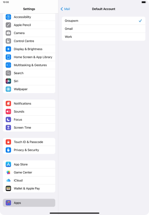 Press the required email account to select the email account as your default account.