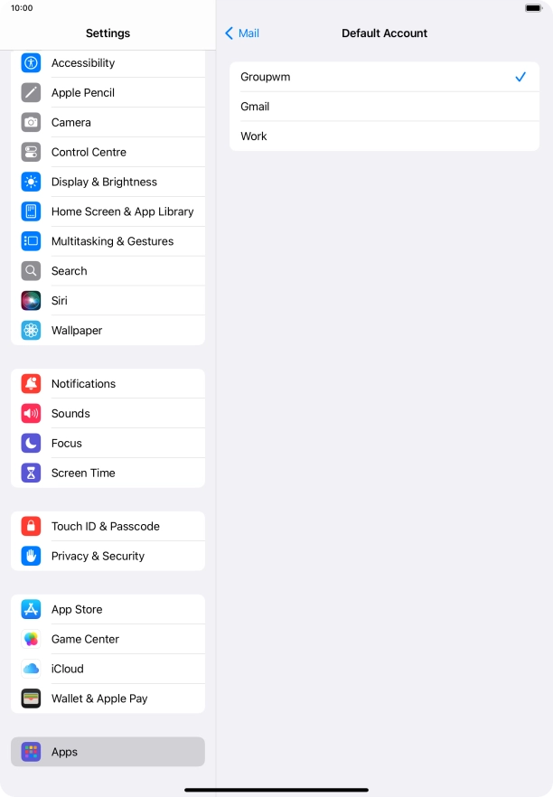 Press the required email account to select the email account as your default account.