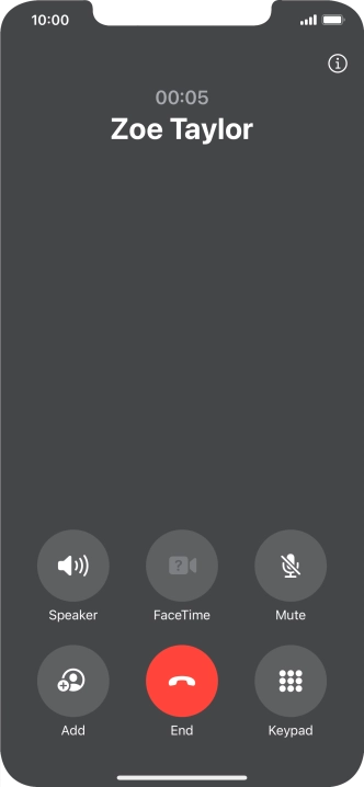 Press the end call icon to end the call and return to the home screen.