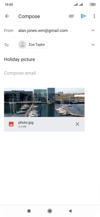 Press the text input field and write the text for your email message.