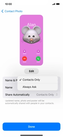 Press the required setting.