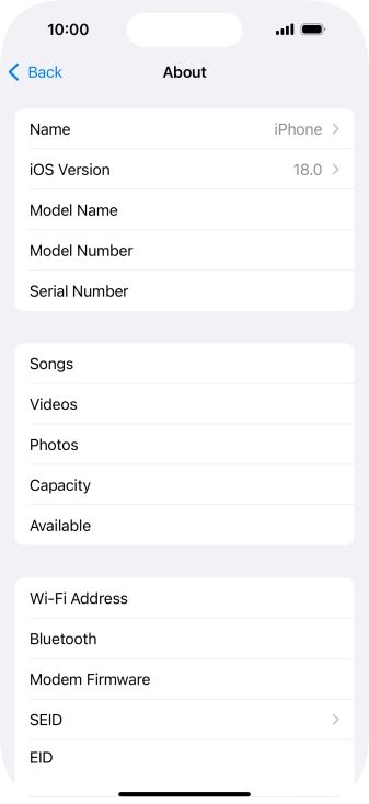 Your phone's software version is displayed next to iOS Version.