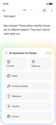 Press the required setting and follow the instructions on the screen to use the selected function.