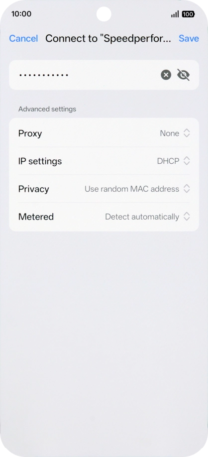 Key in the password for the Wi-Fi network and press Save.