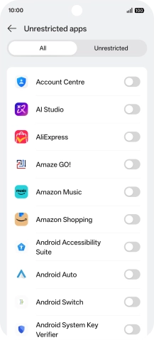 Press the indicators next to the required apps to turn the function on or off.