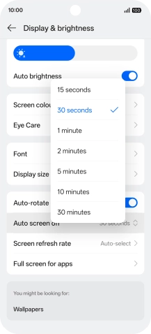 Press the required setting.