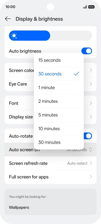 Press the required setting.