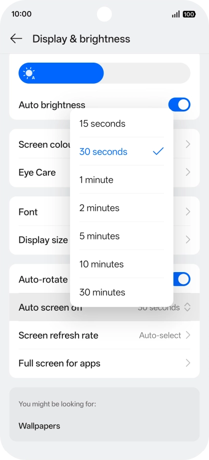 Press the required setting.