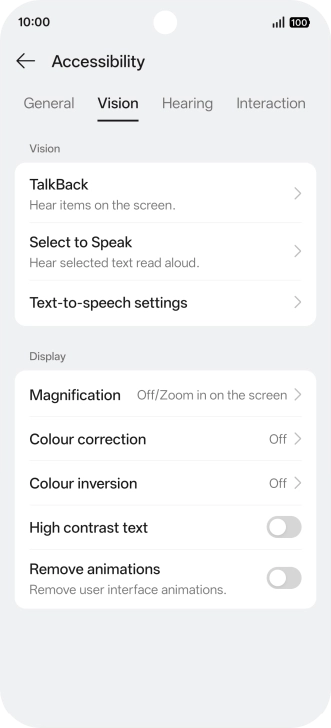 Press Vision and follow the instructions on the screen to select the required settings.