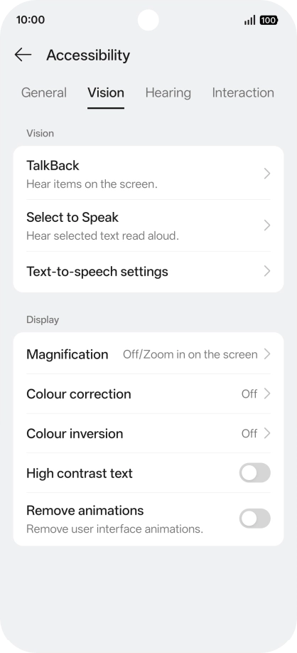 Press Vision and follow the instructions on the screen to select the required settings.