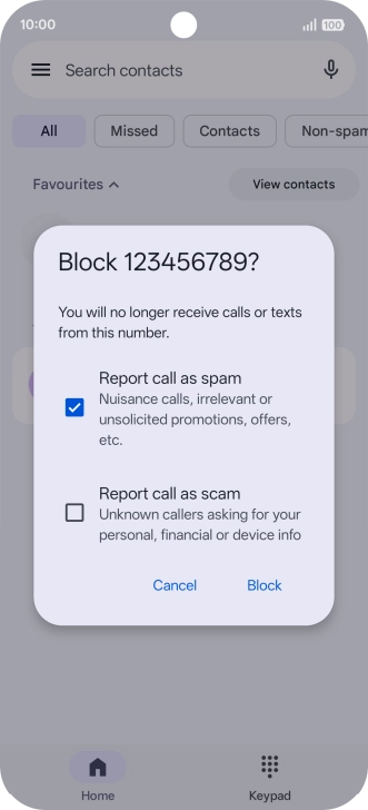 To report the number as spam, press the field next to To report the number as spam, press the field next to
