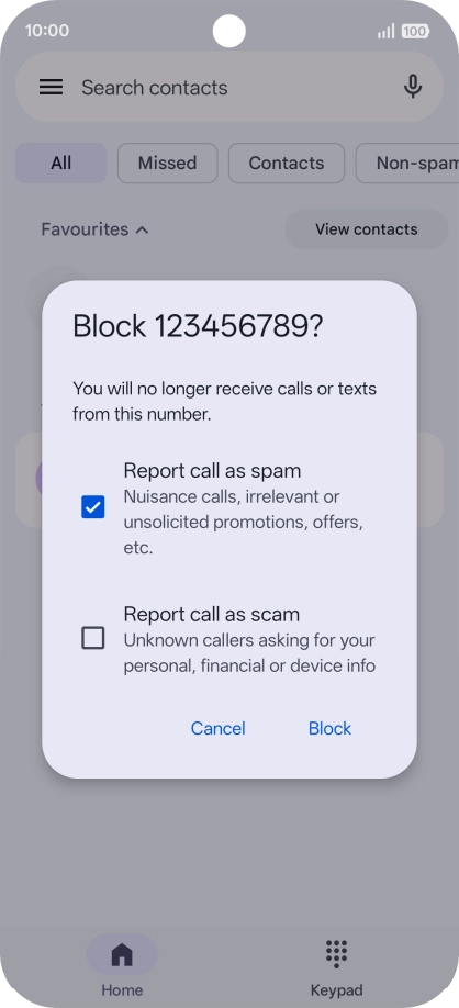 To report the number as spam, press the field next to To report the number as spam, press the field next to