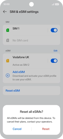 Press Reset and follow the instructions on the screen to delete your eSIM.