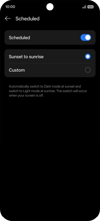Press the required setting.
