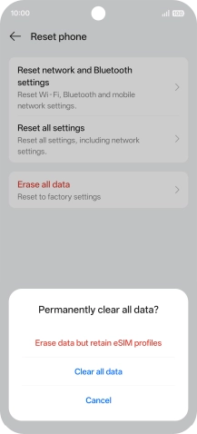 Press the required setting.