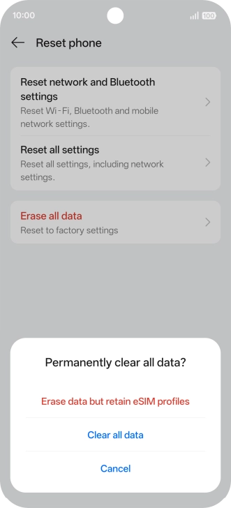 Press the required setting.