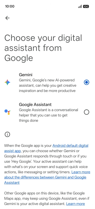 Press the required voice control assistant.