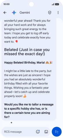 The text suggestion from Gemini is displayed.
