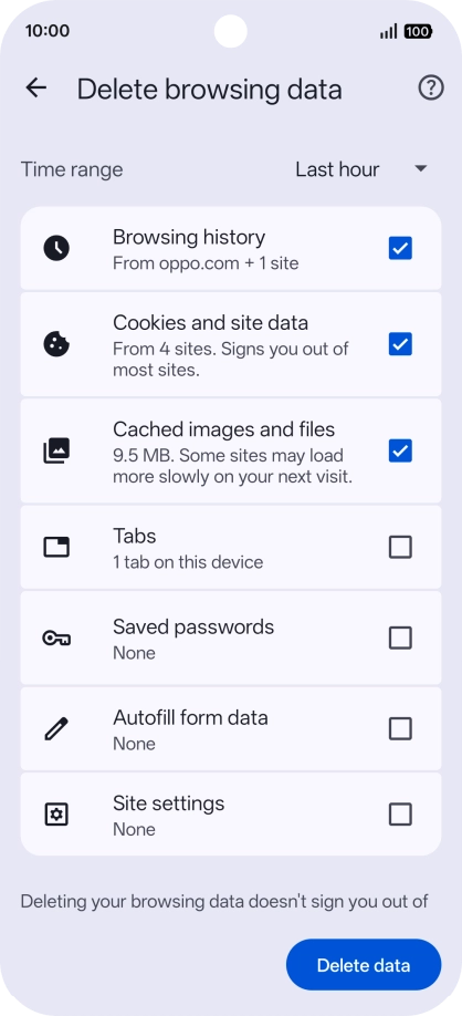 Press the fields next to the required data types.