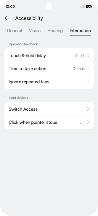 Press Interaction and follow the instructions on the screen to select the required settings.
