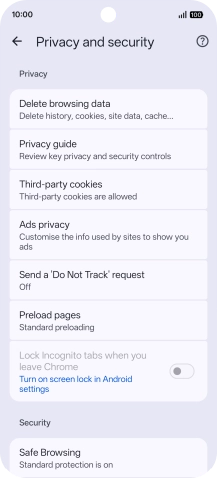 Press Delete browsing data.