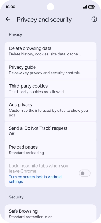 Press Delete browsing data.