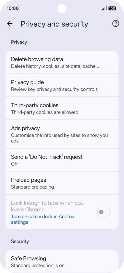 Press Delete browsing data.