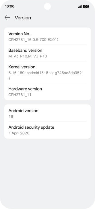 Your phone's software version is displayed next to Android version.