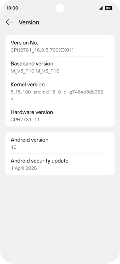 Your phone's software version is displayed next to Android version.