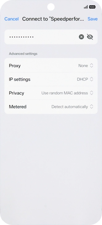 Key in the password for the Wi-Fi network and press Save.