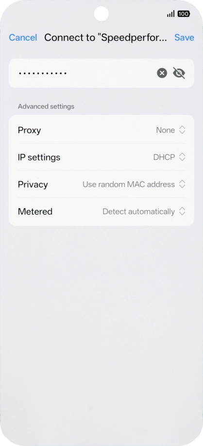 Key in the password for the Wi-Fi network and press Save.