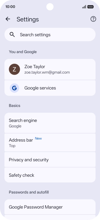 Press Privacy and security.