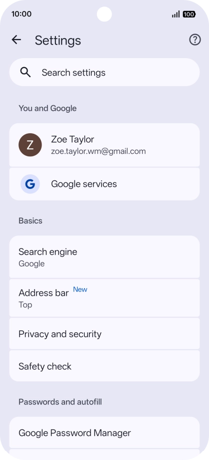 Press Privacy and security.