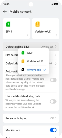 Press the required setting.