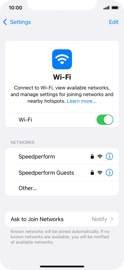 Press the required Wi-Fi network and key in the password for the Wi-Fi network.